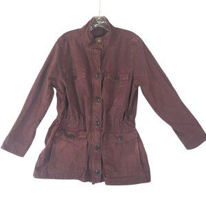 Lucky Brand Womens Anorak Barn Jacket Size 1X Burgundy Cotton Twill Pockets